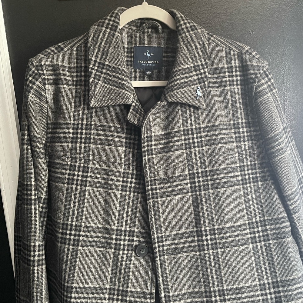 Tailorbyrd Charcoal and Light Gray Check Trench Coat